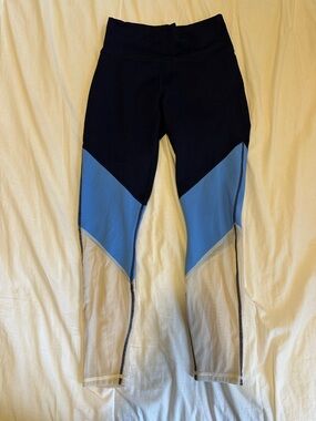 Women’s PowerHold Fabletics Workout Leggings Size Small, Blue Black Sheer White